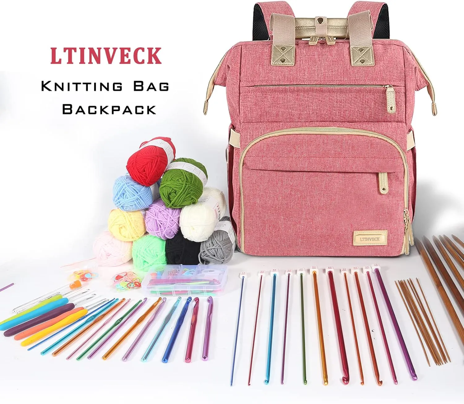 Crochet Backpack,Knitting Bag Backpack Yarn Storage Organizer Travel Crochet Bag with USB Charging Port,Yarn Storage Tote Bag Yarn Holder Case for Knitting Needles,Crochet Hooks,Crochet Accessories