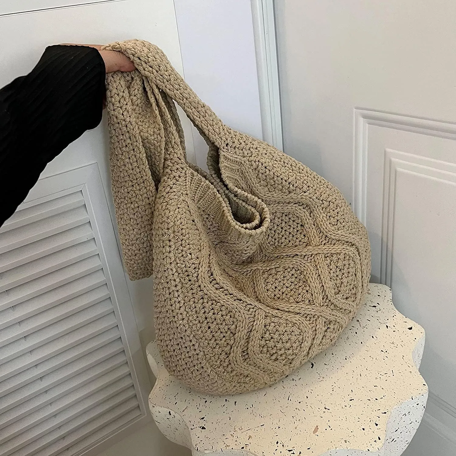 Crochet Shoulder Bag for Women,Knitted Teto bag Crossbody Handbags Aesthetic Shopping Bag Cute Purses Crocheted Hobo Bag
