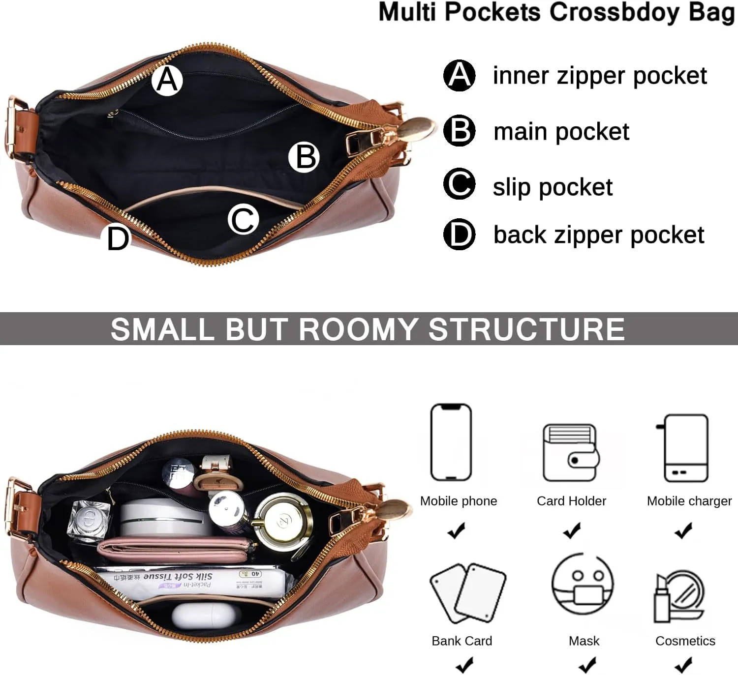 CROJUYI Small Crescent Shoulder Bags Purses for Women Retro Classic Clutch Hobo Tote Purse and Handbag Cute Crossbody Bags