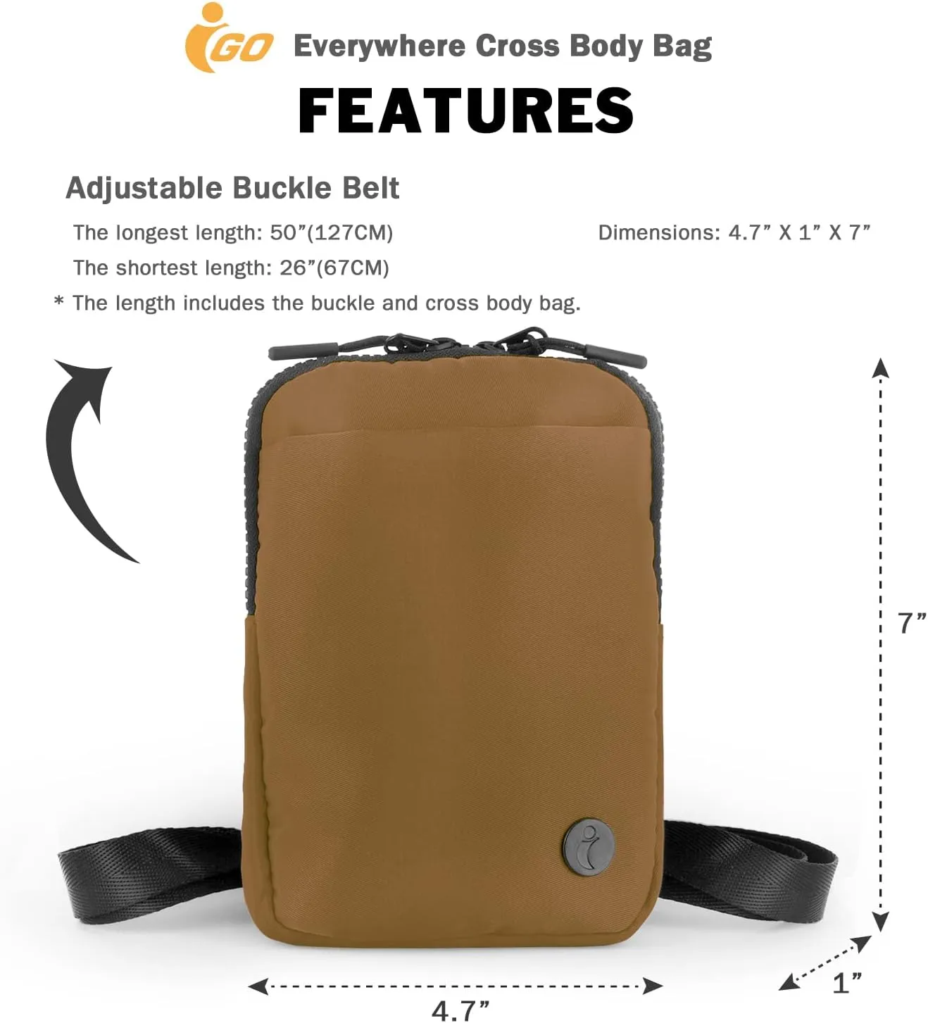 Crossbody Bag for Men & Women, Crossbody Belt Bag for Sports, Travel, Walking, Running, Hiking (Gold)