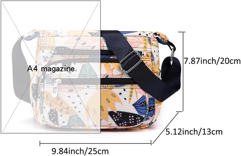 Crossbody Bag for Women Ladies Multi Pockets Shoulder Bag Handbag Lightweight Nylon Casual Messenger Bag Travel Purse