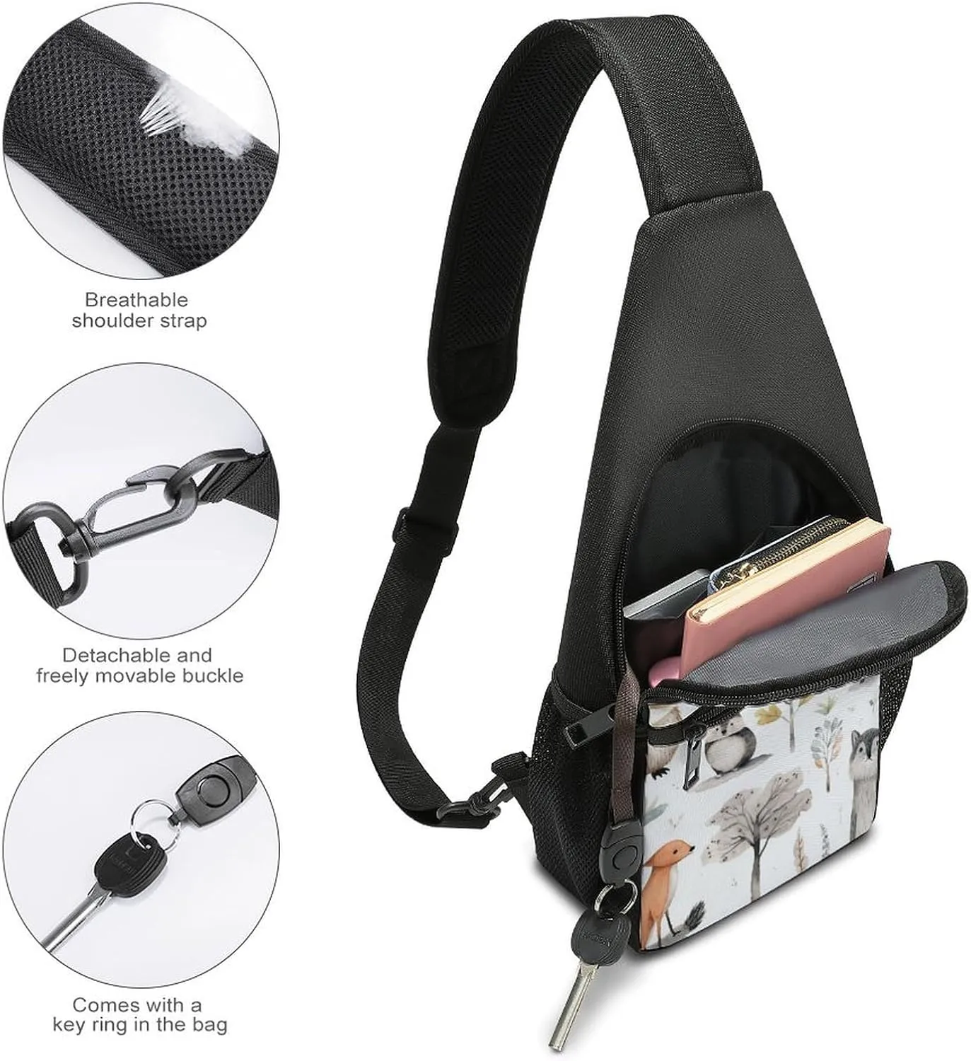 Crossbody Bag for Women Men Sling Bag Light Blue Pizza Slice Chest Bag Crossbody Adjustable Shoulder Bag