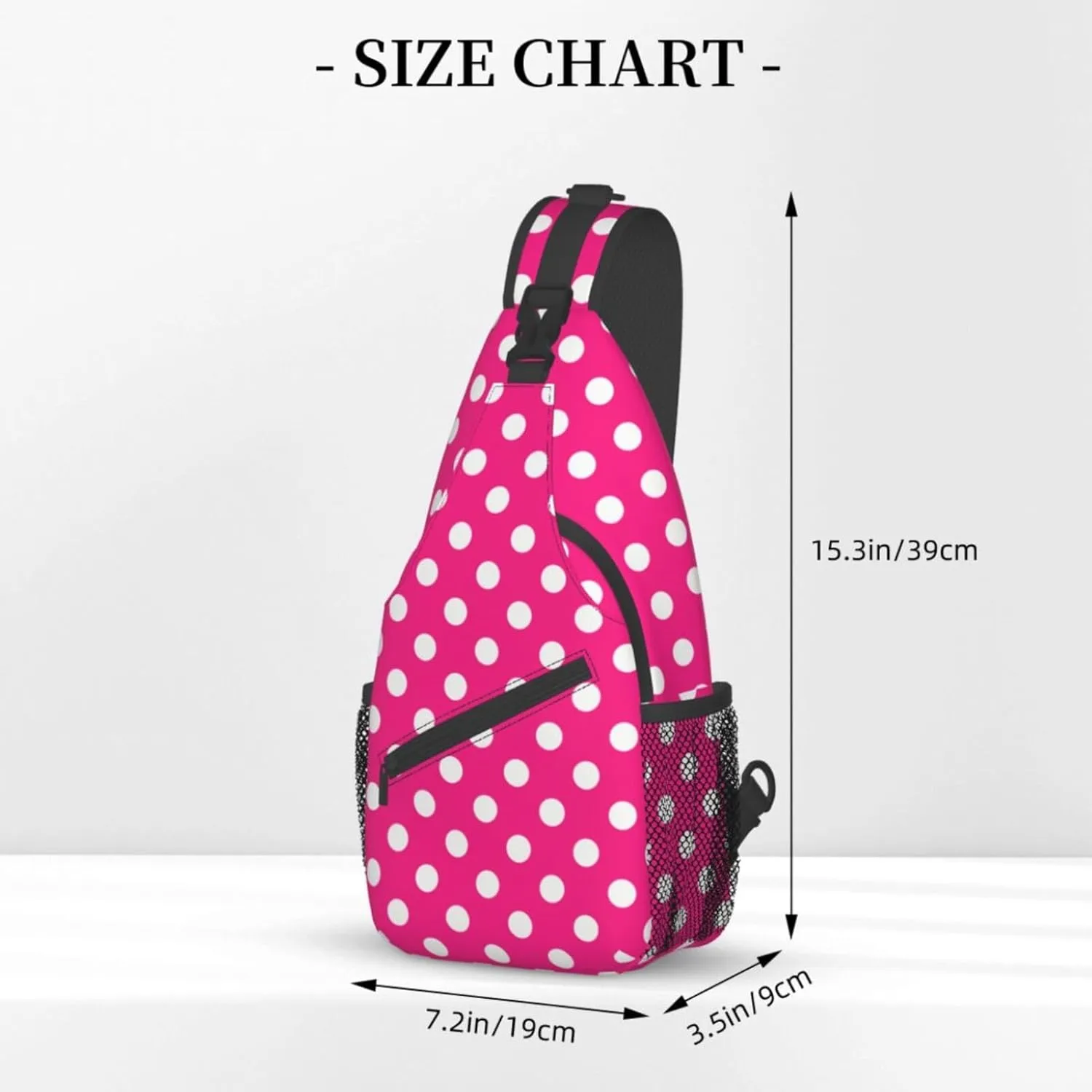 Crossbody Bags For Women Men Pink White Polka Dots Sling Backpack Chest Shoulder Bag Gym Cycling Travel Hiking Daypack