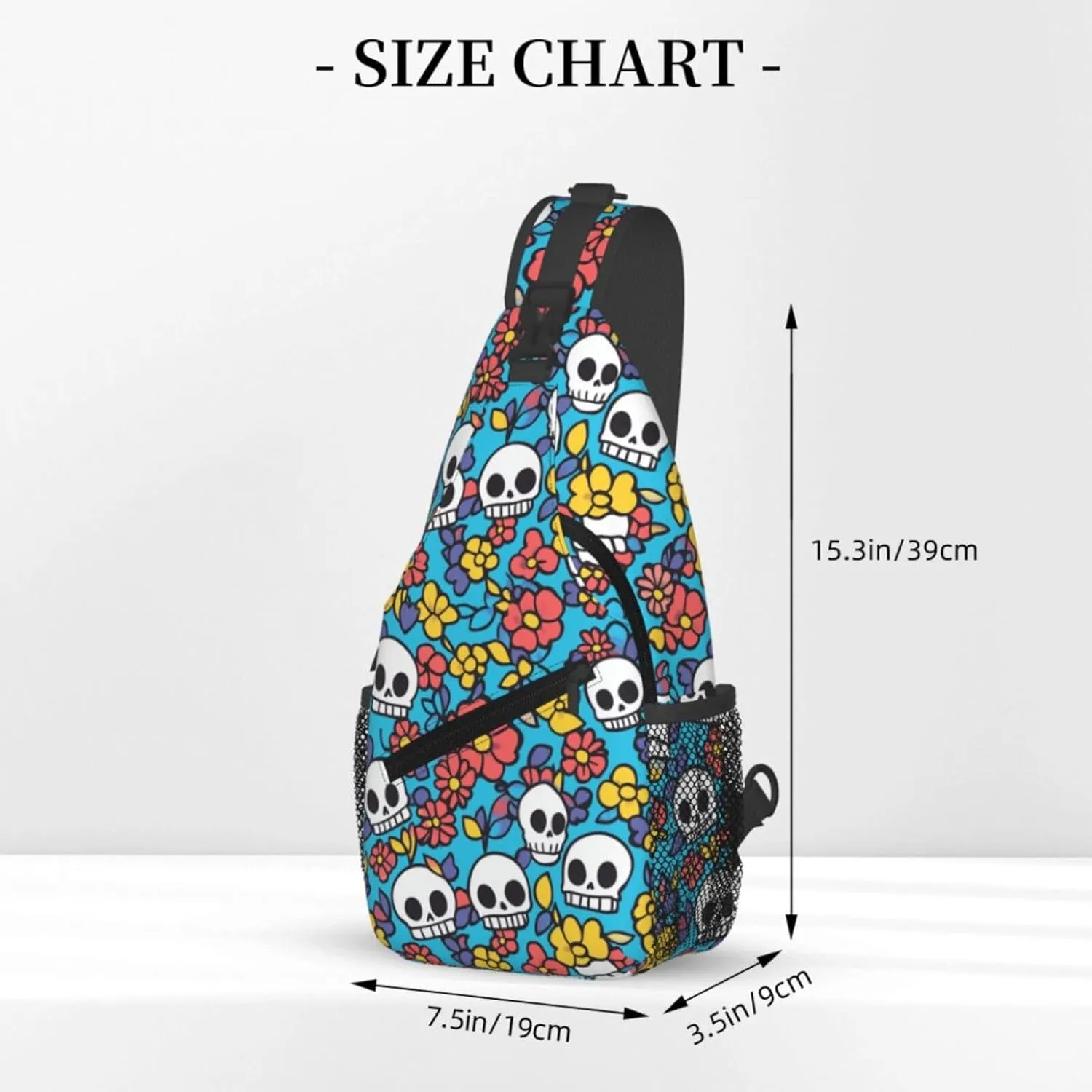 Crossbody Bags For Women Men Skull Flower Blue Sling Backpack Chest Shoulder Bag Gym Cycling Travel Hiking Daypack