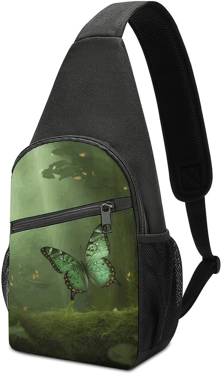 Crossbody Bags for Women Sling Backpack Green Forest Butterfly Chest Bag Daypack Fanny Pack Cross Body Bag