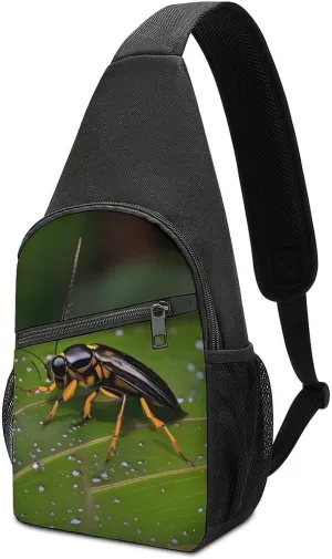Crossbody Bags for Women Sling Backpack Insects on Leaves Chest Bag Daypack Fanny Pack Cross Body Bag