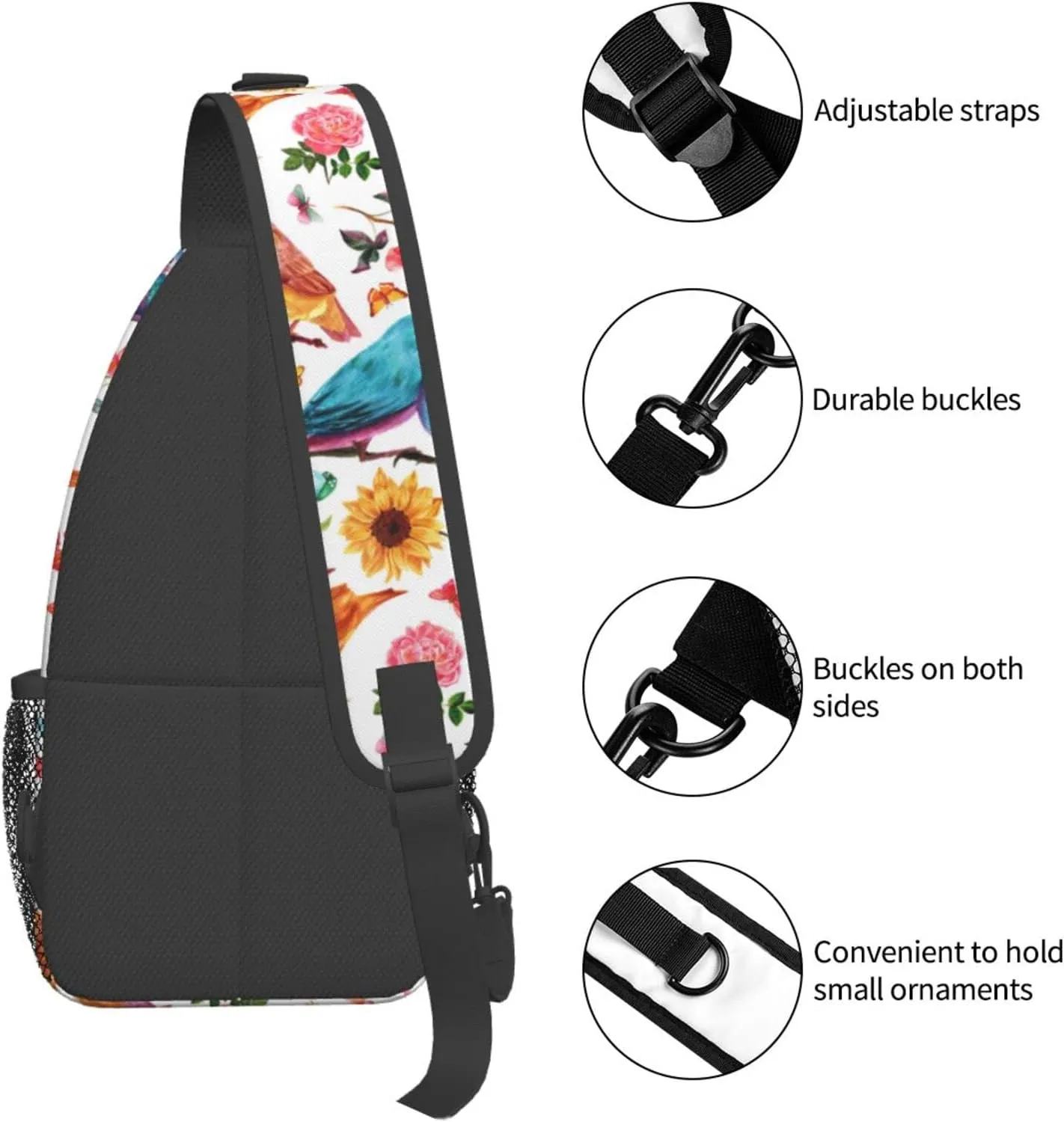 Crossbody Sling Backpack Sling Bag Chest Bag Shoulder Bag Travel Hiking Daypack For Men Women-Flowers Birds And Butterflies