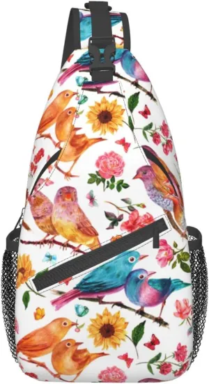 Crossbody Sling Backpack Sling Bag Chest Bag Shoulder Bag Travel Hiking Daypack For Men Women-Flowers Birds And Butterflies