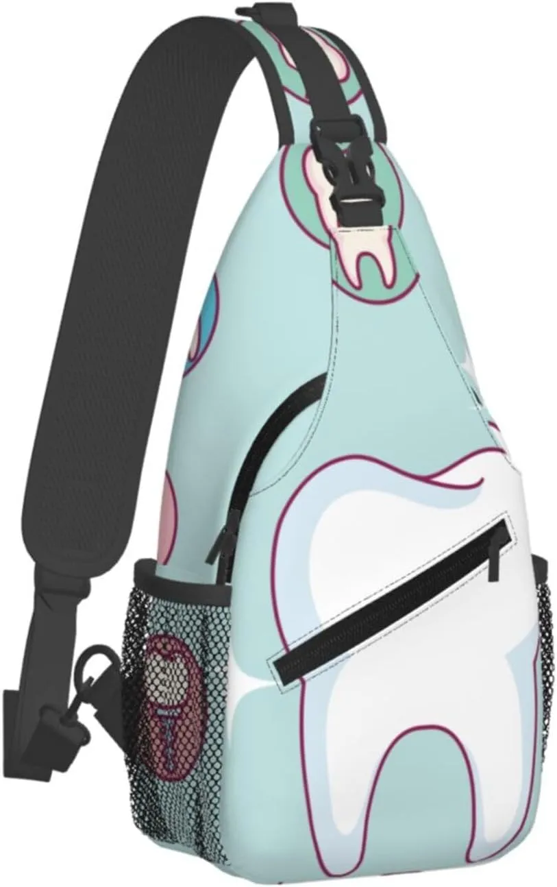 Crossbody Sling Bag for Men Women, Dental Care Tooth Teeth Sling Backpack Shoulder Chest Bag, Anti Theft Travel Hiking Daypacks