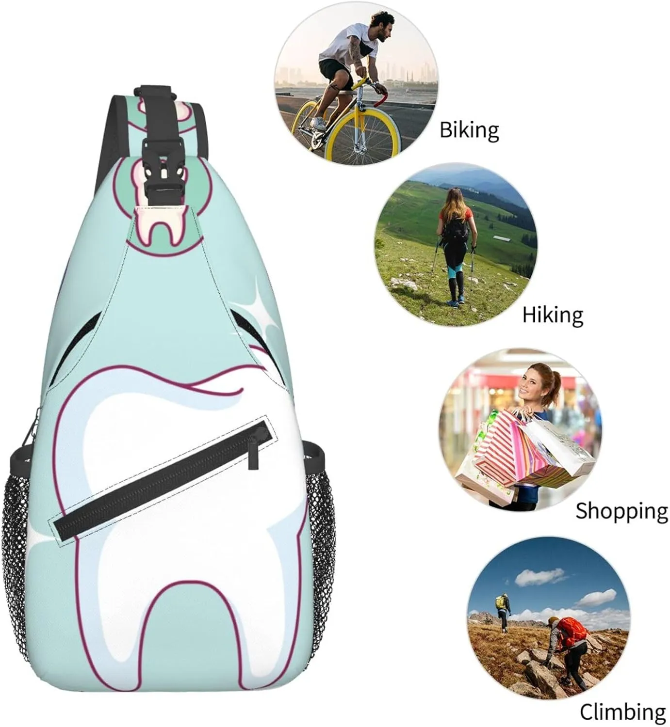 Crossbody Sling Bag for Men Women, Dental Care Tooth Teeth Sling Backpack Shoulder Chest Bag, Anti Theft Travel Hiking Daypacks