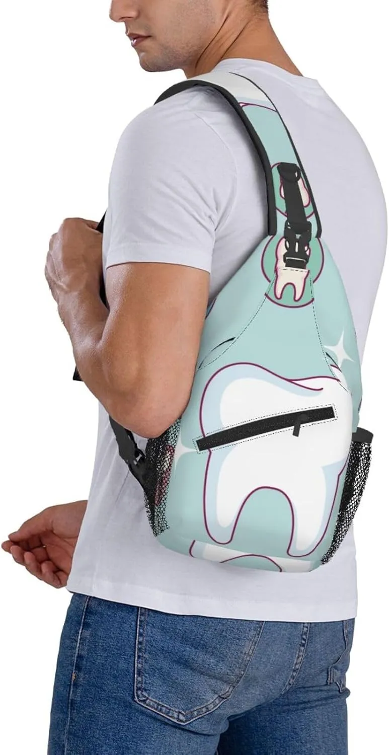 Crossbody Sling Bag for Men Women, Dental Care Tooth Teeth Sling Backpack Shoulder Chest Bag, Anti Theft Travel Hiking Daypacks