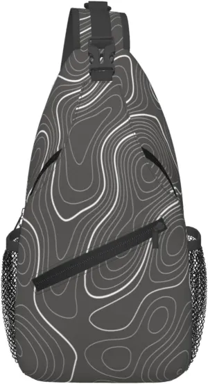 Crossbody Sling Bag for Men Women, Topography Contour Map Sling Backpack Shoulder Chest Bag, Anti Theft Travel Hiking Daypacks