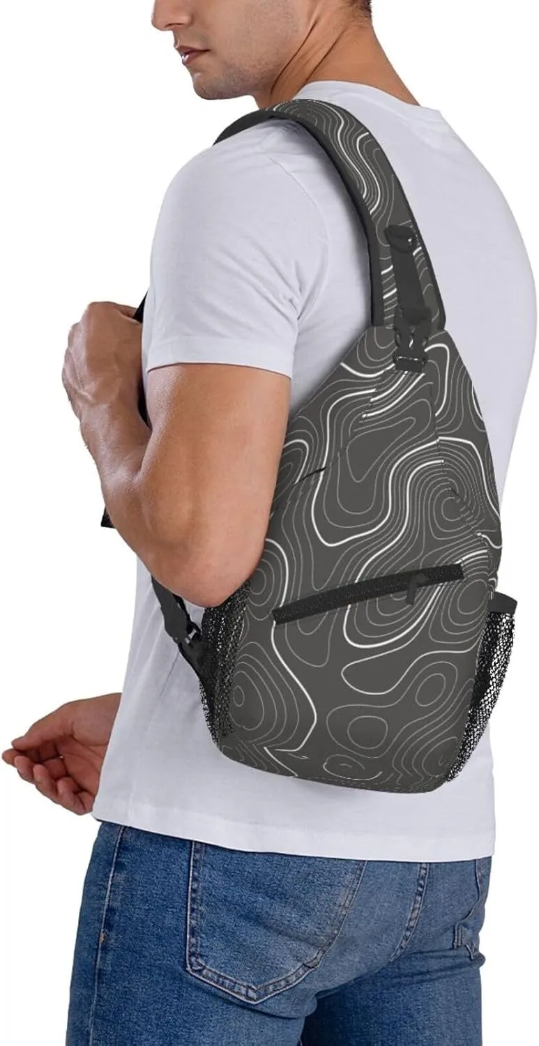 Crossbody Sling Bag for Men Women, Topography Contour Map Sling Backpack Shoulder Chest Bag, Anti Theft Travel Hiking Daypacks