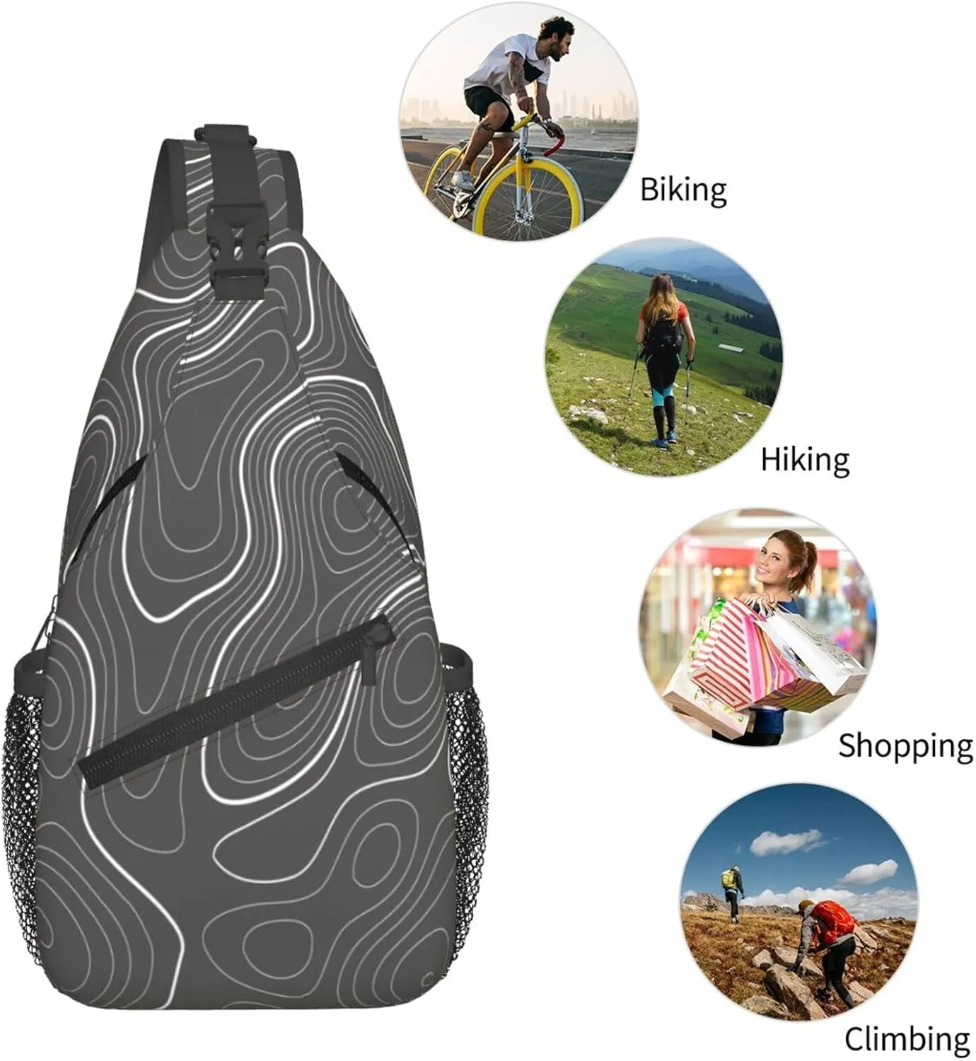 Crossbody Sling Bag for Men Women, Topography Contour Map Sling Backpack Shoulder Chest Bag, Anti Theft Travel Hiking Daypacks