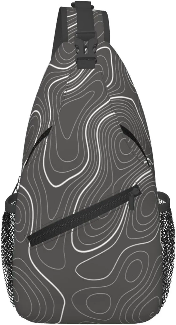 Crossbody Sling Bag for Men Women, Topography Contour Map Sling Backpack Shoulder Chest Bag, Anti Theft Travel Hiking Daypacks