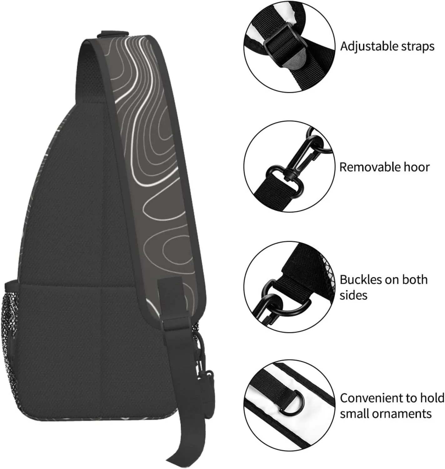 Crossbody Sling Bag for Men Women, Topography Contour Map Sling Backpack Shoulder Chest Bag, Anti Theft Travel Hiking Daypacks