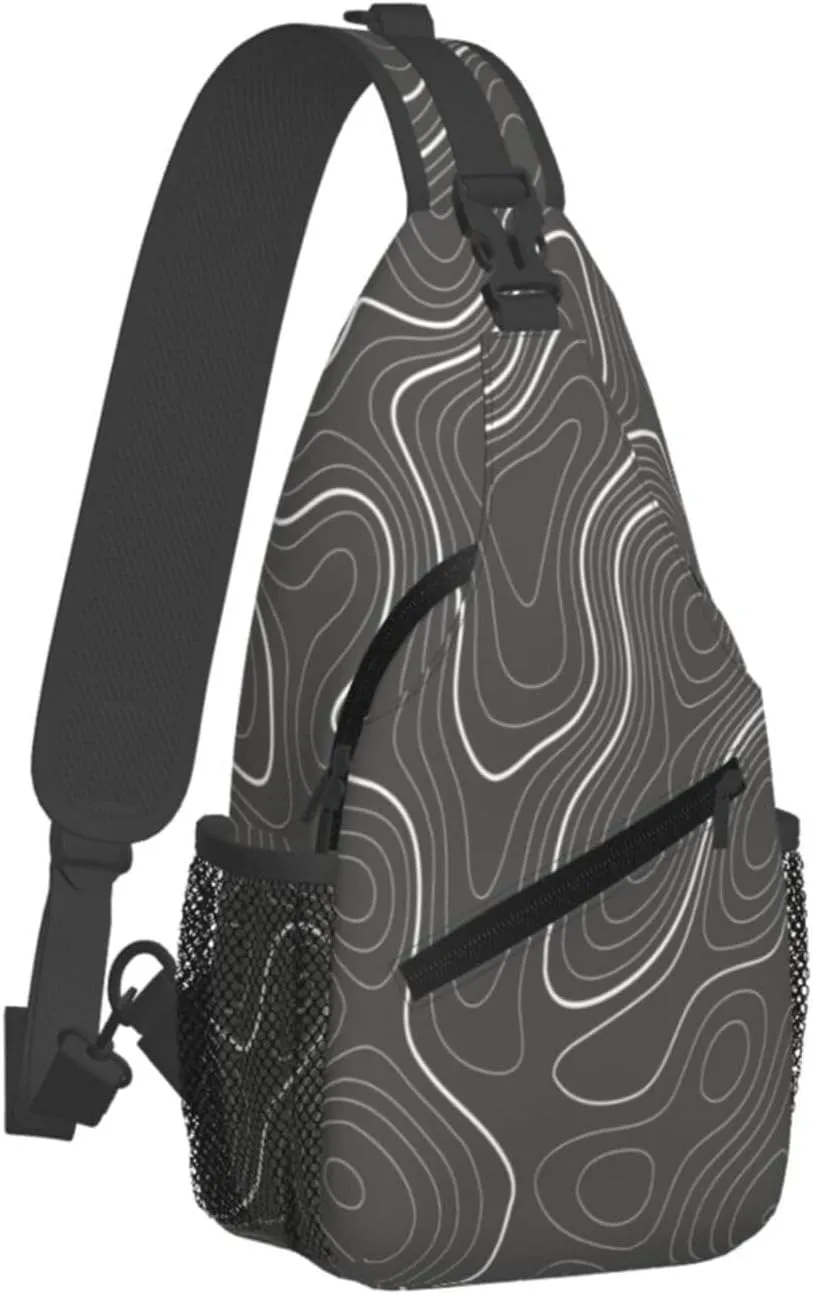 Crossbody Sling Bag for Men Women, Topography Contour Map Sling Backpack Shoulder Chest Bag, Anti Theft Travel Hiking Daypacks