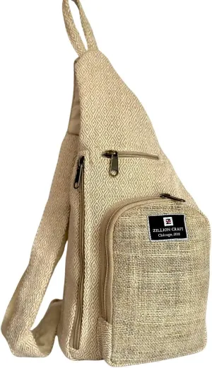 Crossbody sling bag. Hand crafted mini back pack made with natural Hemp and cotton from Himalaya. Sweatproof breathable fabric with unbreakable YKK Zipper chain. Unisex classic design.
