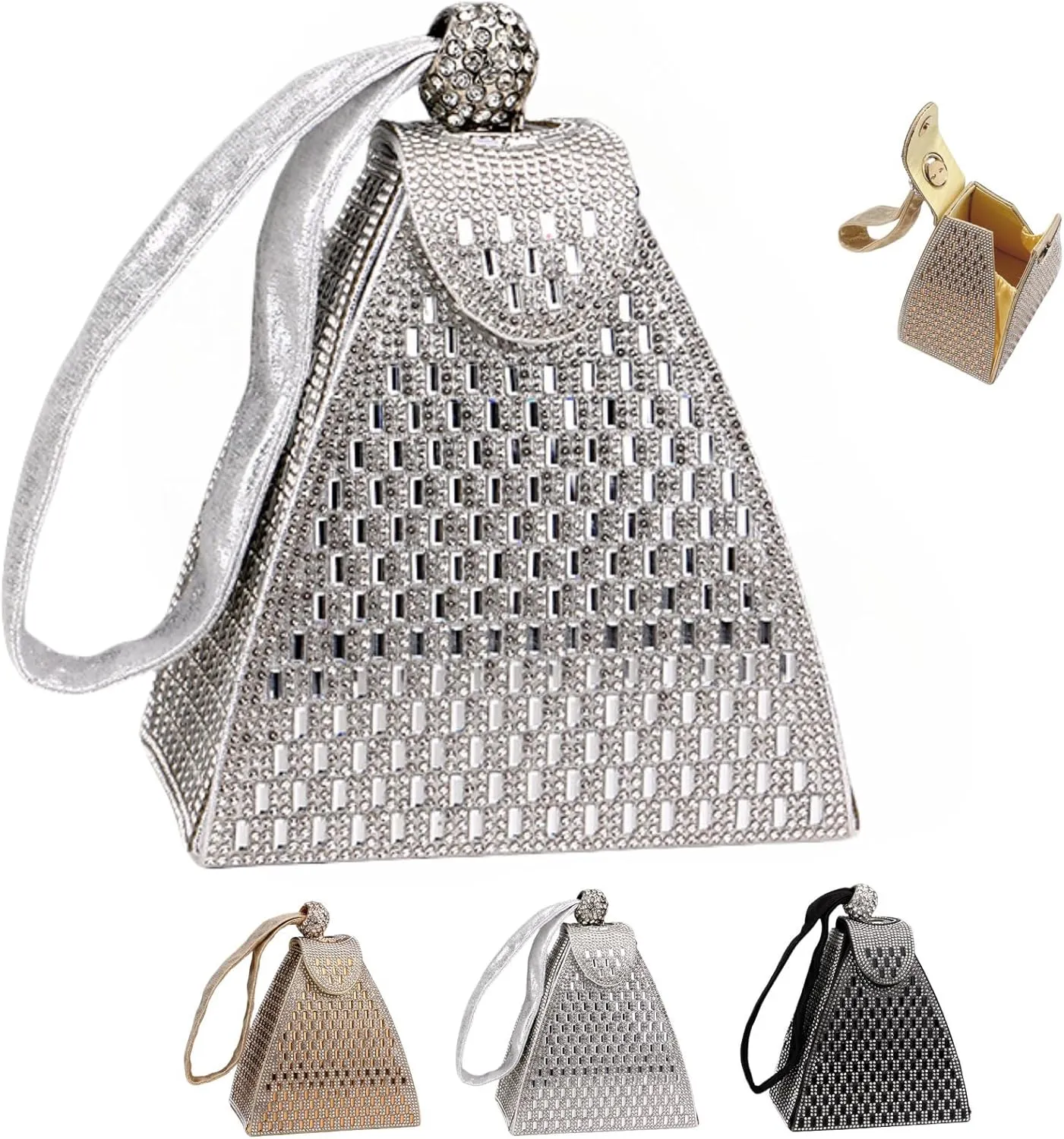 Crystal Pyramid Handbag, Pyramid Shape Rhinestones Luxury Evening Bags, Cocktail Wedding Engagement Bag