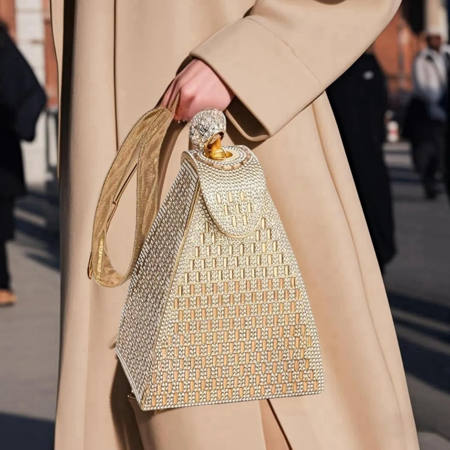 Crystal Pyramid Handbag, Pyramid Shape Rhinestones Luxury Evening Bags, Cocktail Wedding Engagement Bag