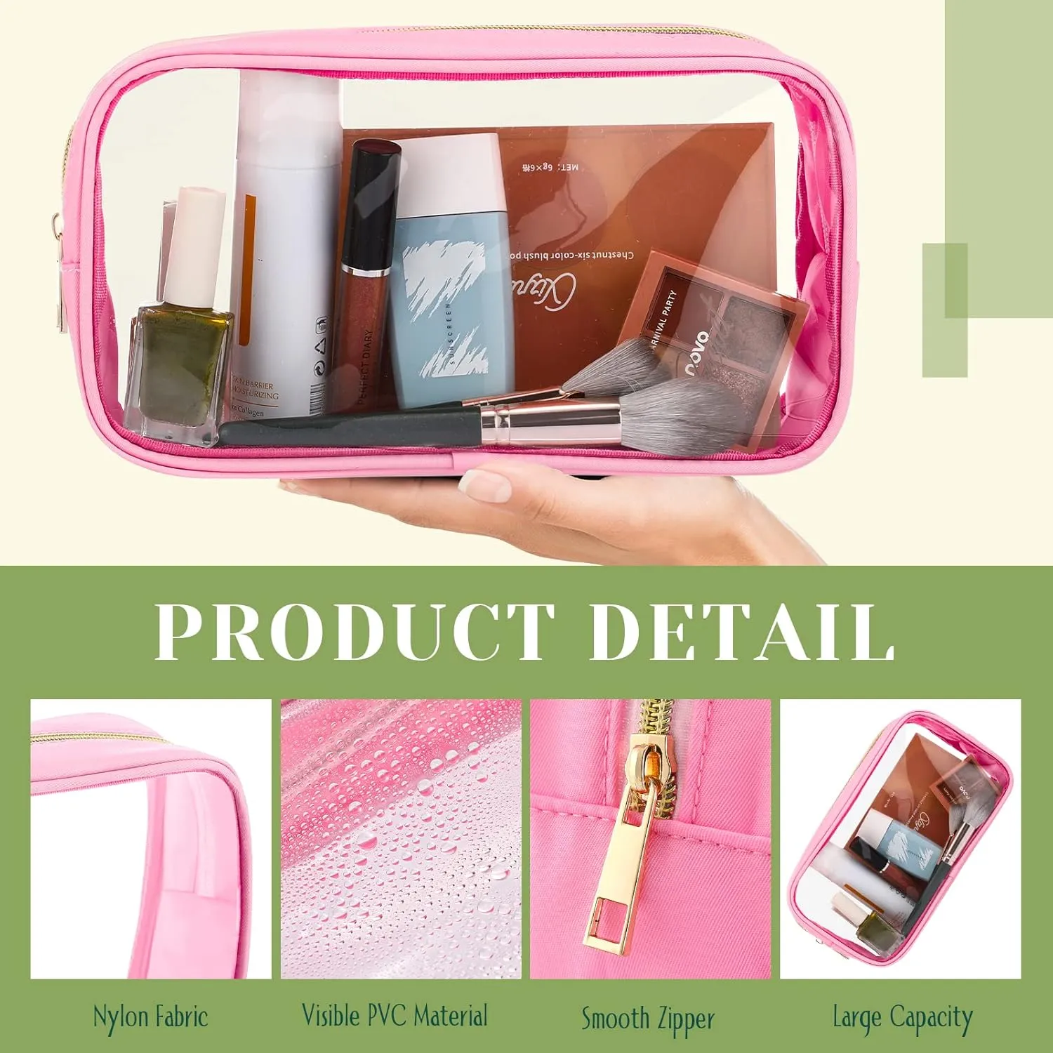 Cunno 9 Pcs Preppy Clear Makeup Bag DIY Chenille Letter Pouch Large Nylon Makeup Bag Travel Toiletry Zipper Cosmetic Organizer Pouch PVC Bags for Women, 9.5 x 5.1 x 2.8 Inch(Colorful)