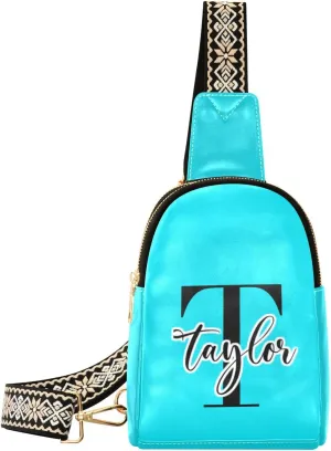 Custom Bright Teal Sling Bag for Women Personalized Leather Crossbody Bags Crossbody Chest Bag Purse Backpack Satchel Bags with Adjustable Strap for Women Teen