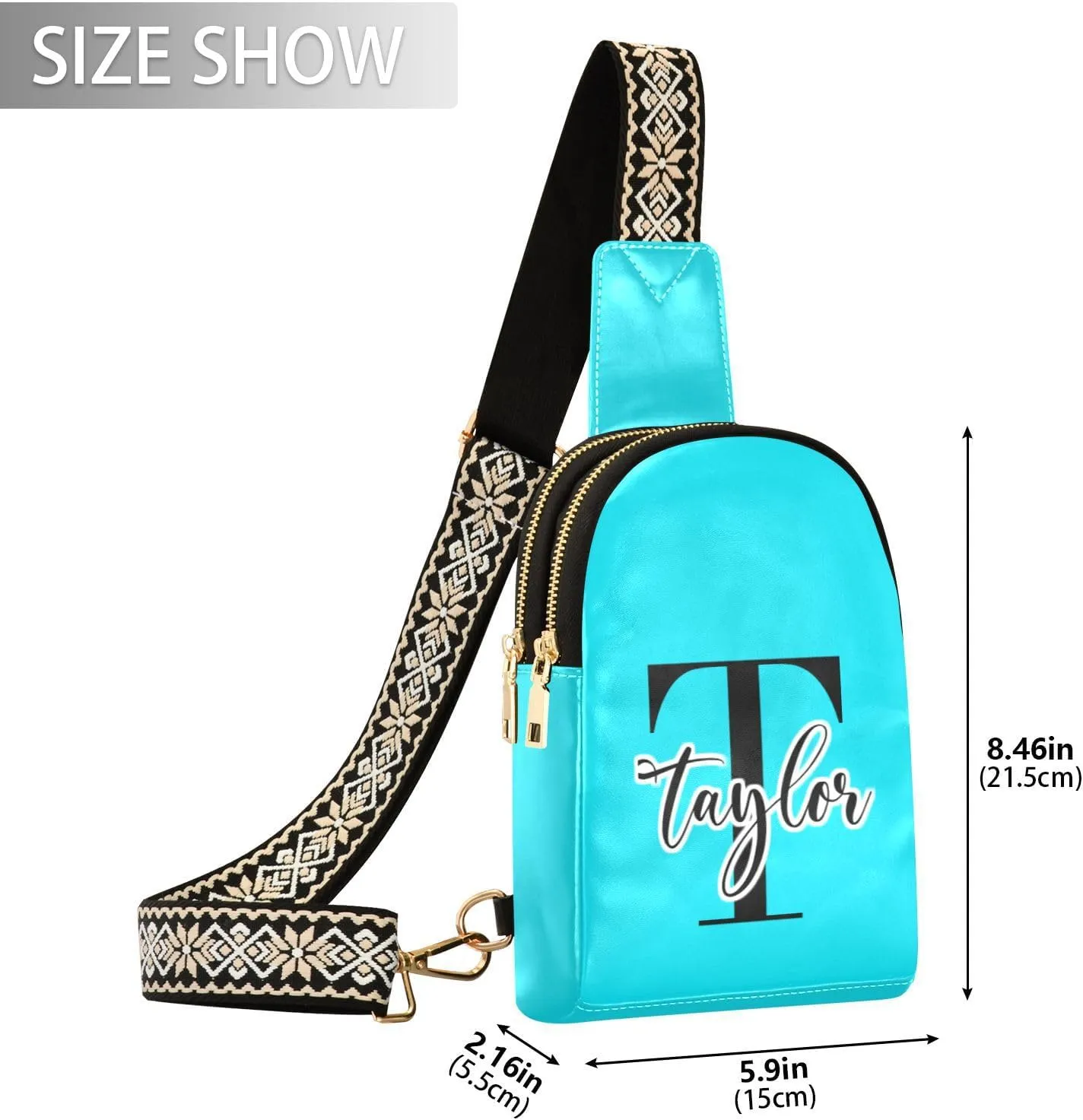 Custom Bright Teal Sling Bag for Women Personalized Leather Crossbody Bags Crossbody Chest Bag Purse Backpack Satchel Bags with Adjustable Strap for Women Teen