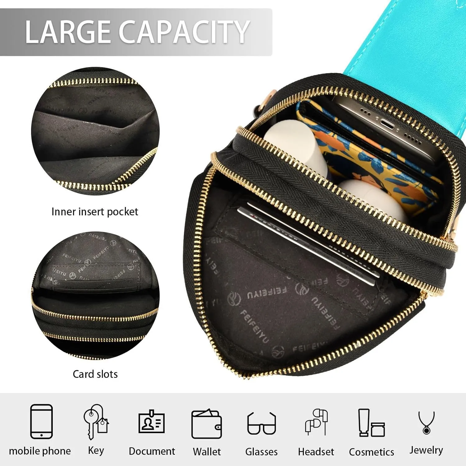 Custom Bright Teal Sling Bag for Women Personalized Leather Crossbody Bags Crossbody Chest Bag Purse Backpack Satchel Bags with Adjustable Strap for Women Teen