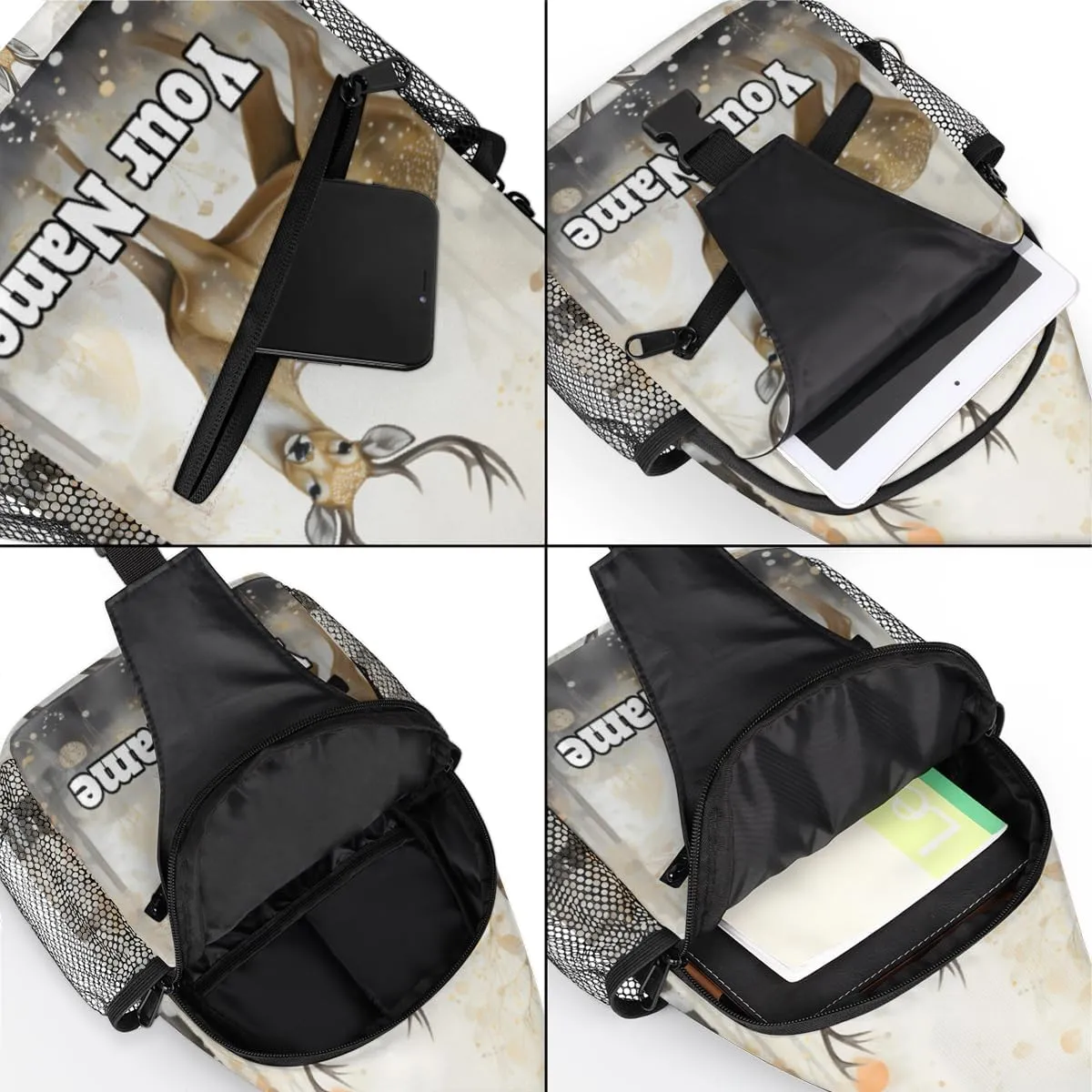 Custom Sling Bag With Name, Personalized Crossbody Shoulder Backpack for Men Women, Animal Deer Forest Multipurpose Chest Pack,Leisure Sports Outdoor, Deer