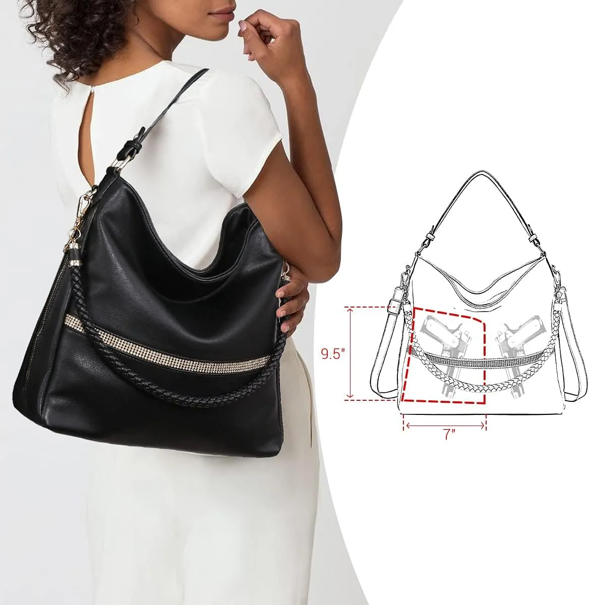 Dasein Hobo Handbags for Women Purses Vegan Leather Shoulder Bags Bucket Purse Large Tote Set with Long Strap