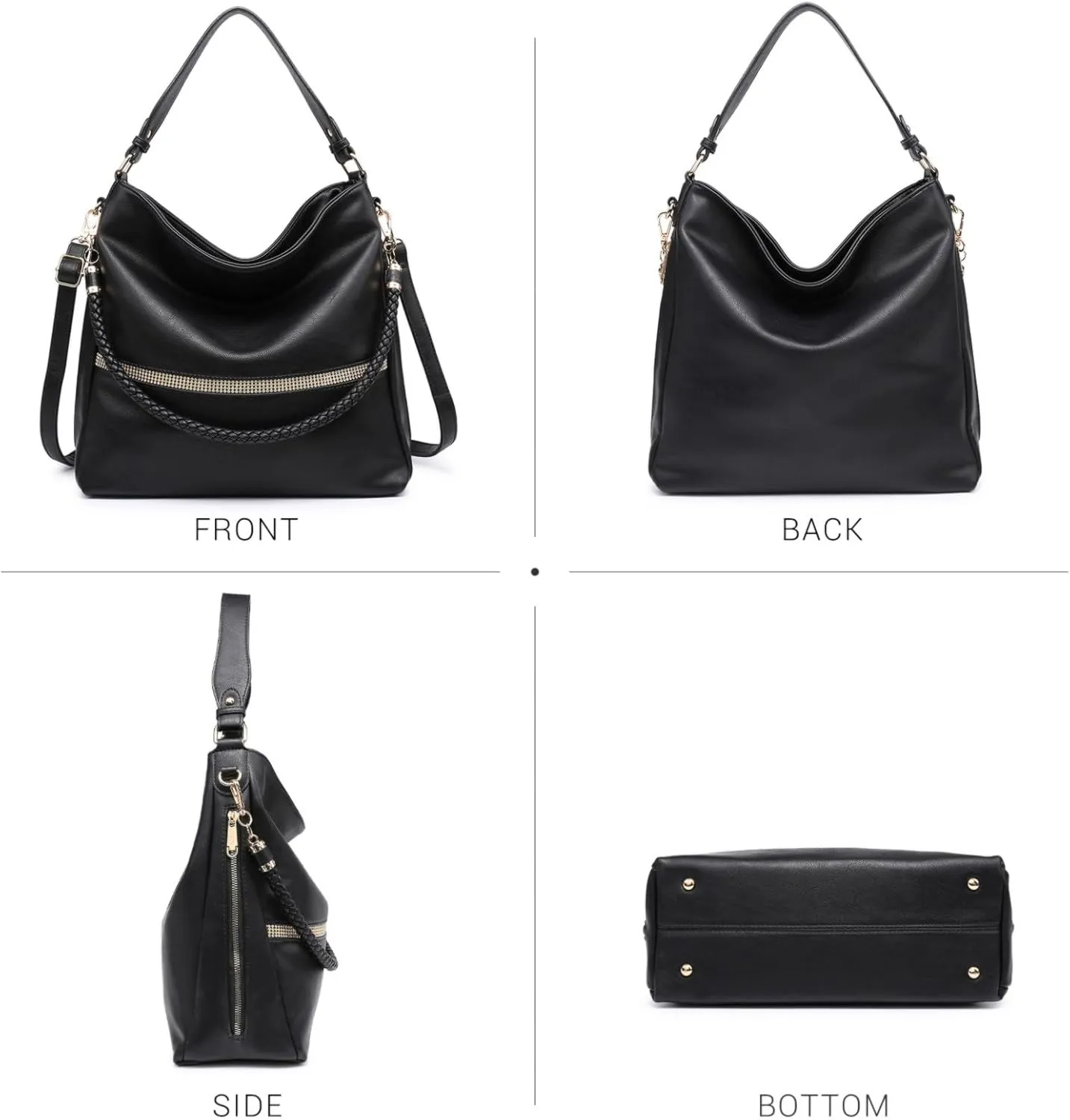 Dasein Hobo Handbags for Women Purses Vegan Leather Shoulder Bags Bucket Purse Large Tote Set with Long Strap