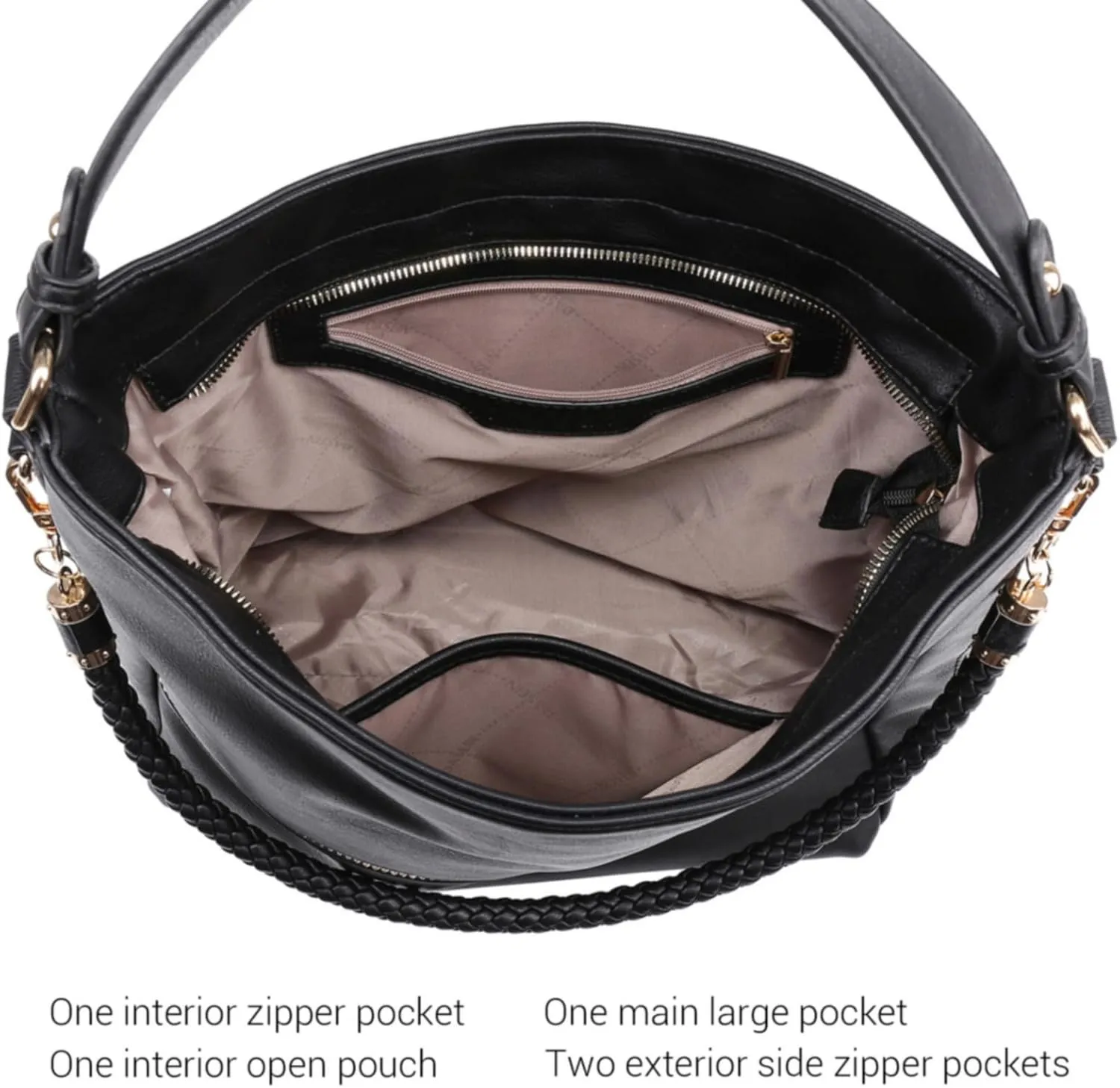 Dasein Hobo Handbags for Women Purses Vegan Leather Shoulder Bags Bucket Purse Large Tote Set with Long Strap