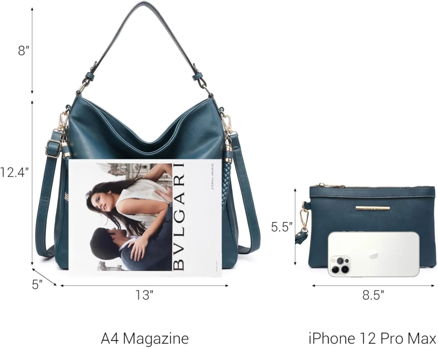 Dasein Hobo Handbags for Women Purses Vegan Leather Shoulder Bags Bucket Purse Large Tote Set with Long Strap