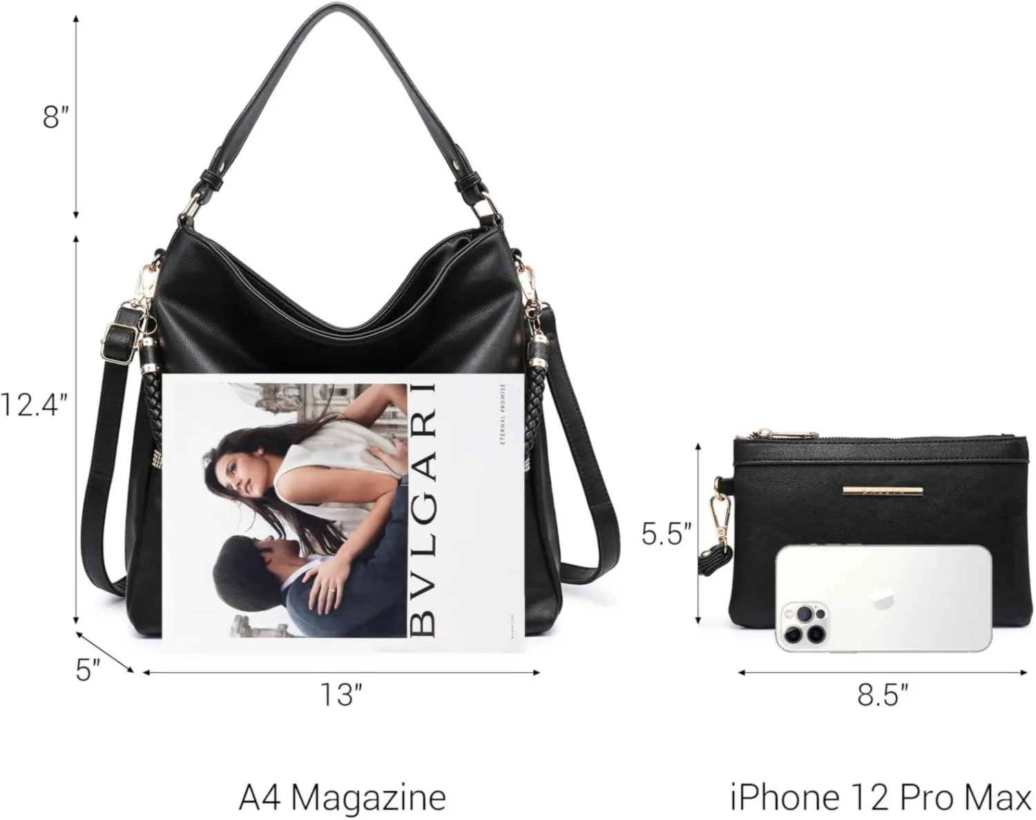Dasein Hobo Handbags for Women Purses Vegan Leather Shoulder Bags Bucket Purse Large Tote Set with Long Strap