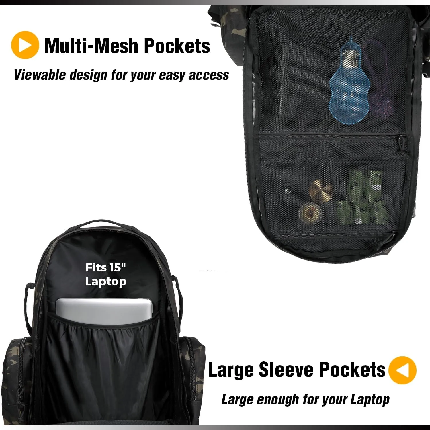 DBTAC Tactical Backpack 50L Large Classic Army 3-DAYS Assault Pack Molle Bag for Outdoor Hiking/Travel/Work (Black Camo)