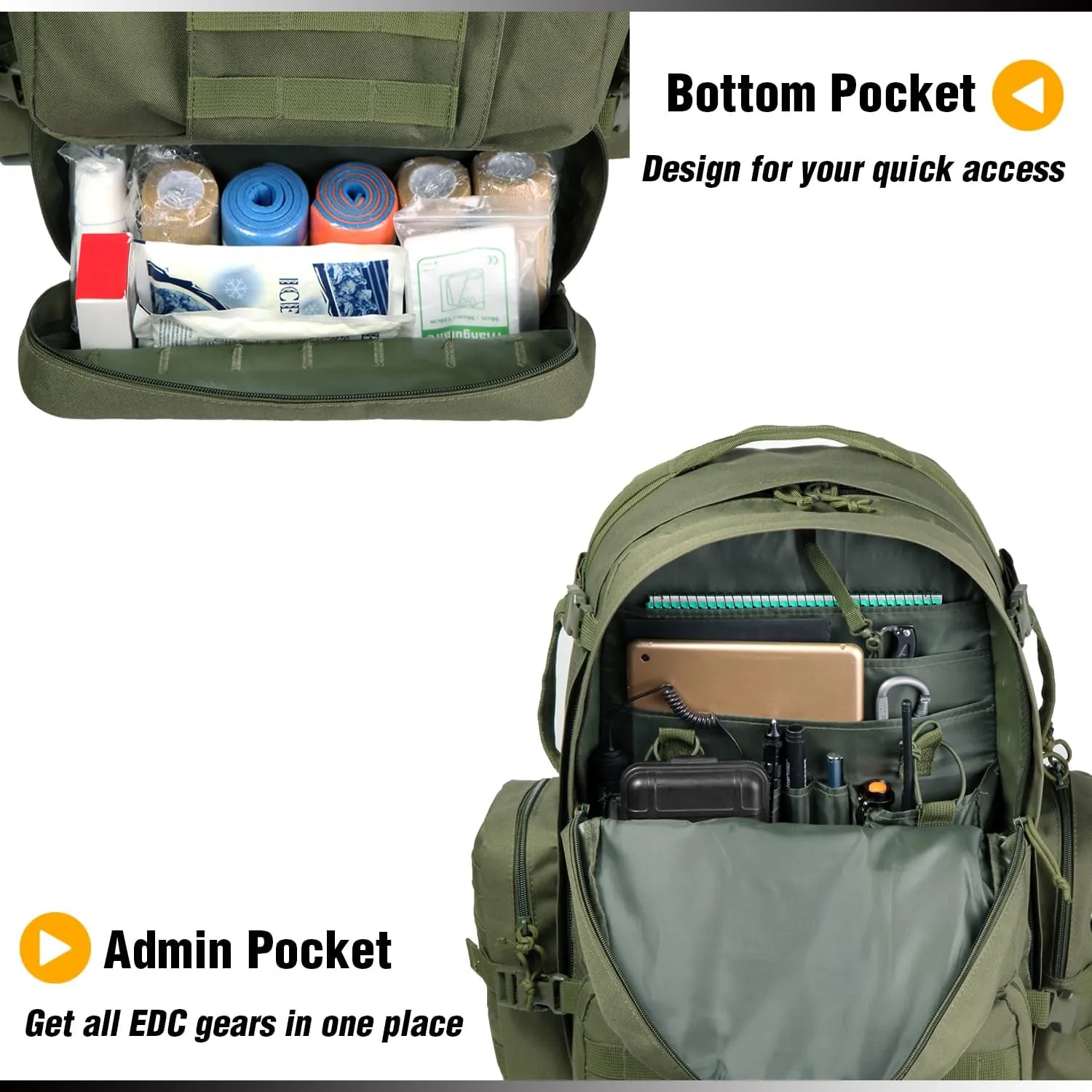 DBTAC Tactical Backpack 50L Large Classic Army 3-DAYS Assault Pack Molle Bag for Outdoor Hiking/Travel/Work (OD Green)