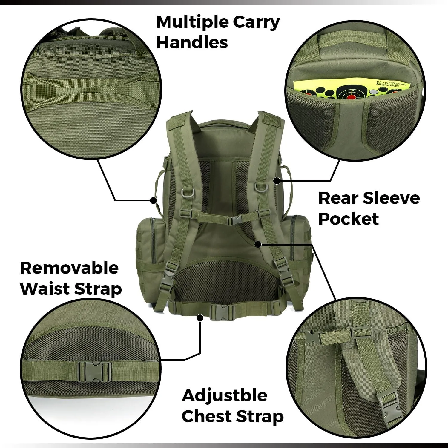 DBTAC Tactical Backpack 50L Large Classic Army 3-DAYS Assault Pack Molle Bag for Outdoor Hiking/Travel/Work (OD Green)