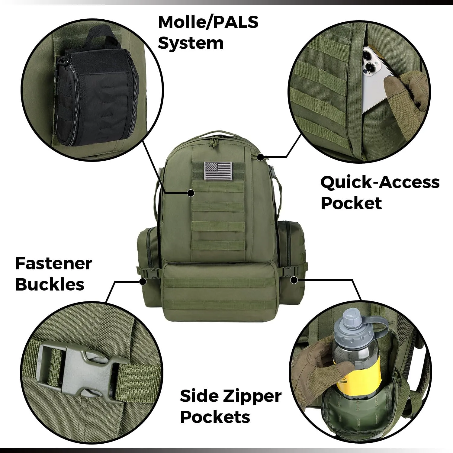 DBTAC Tactical Backpack 50L Large Classic Army 3-DAYS Assault Pack Molle Bag for Outdoor Hiking/Travel/Work (OD Green)