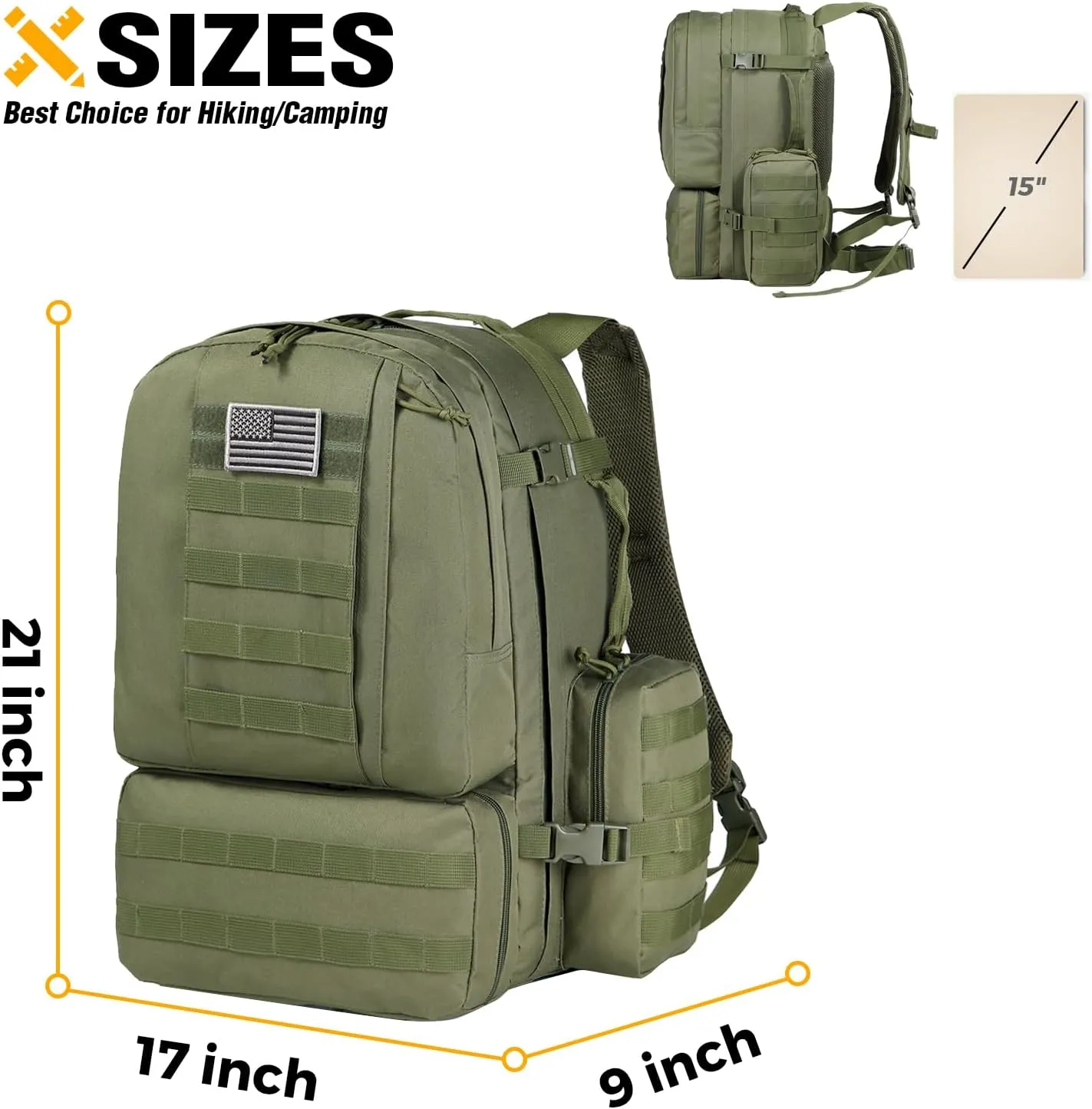 DBTAC Tactical Backpack 50L Large Classic Army 3-DAYS Assault Pack Molle Bag for Outdoor Hiking/Travel/Work (OD Green)