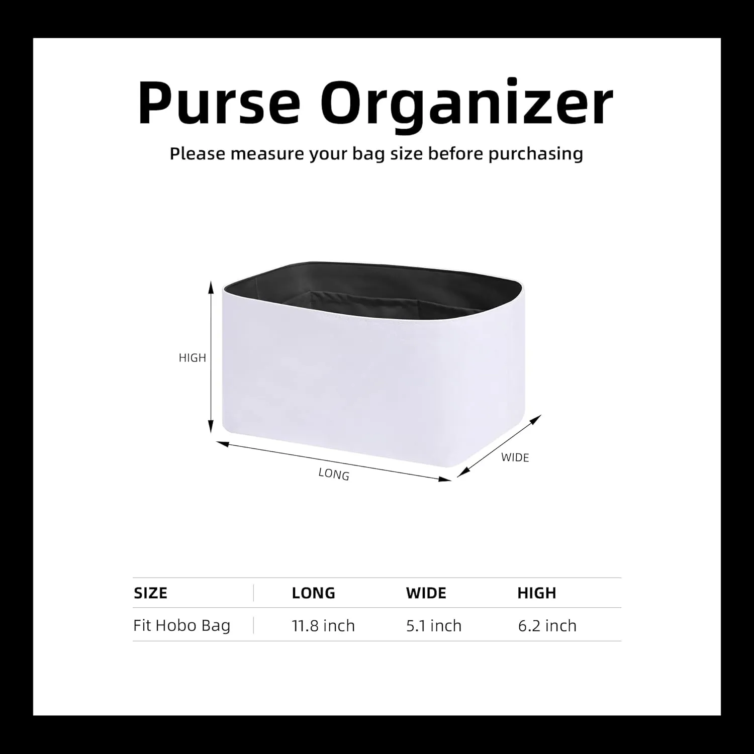 DGAZ Lightweight Purse Organizer Insert for Goyard Hobo Bag,silk and DupontPaper handbag inner for Luxury Bags(Black,Hobo Bag)