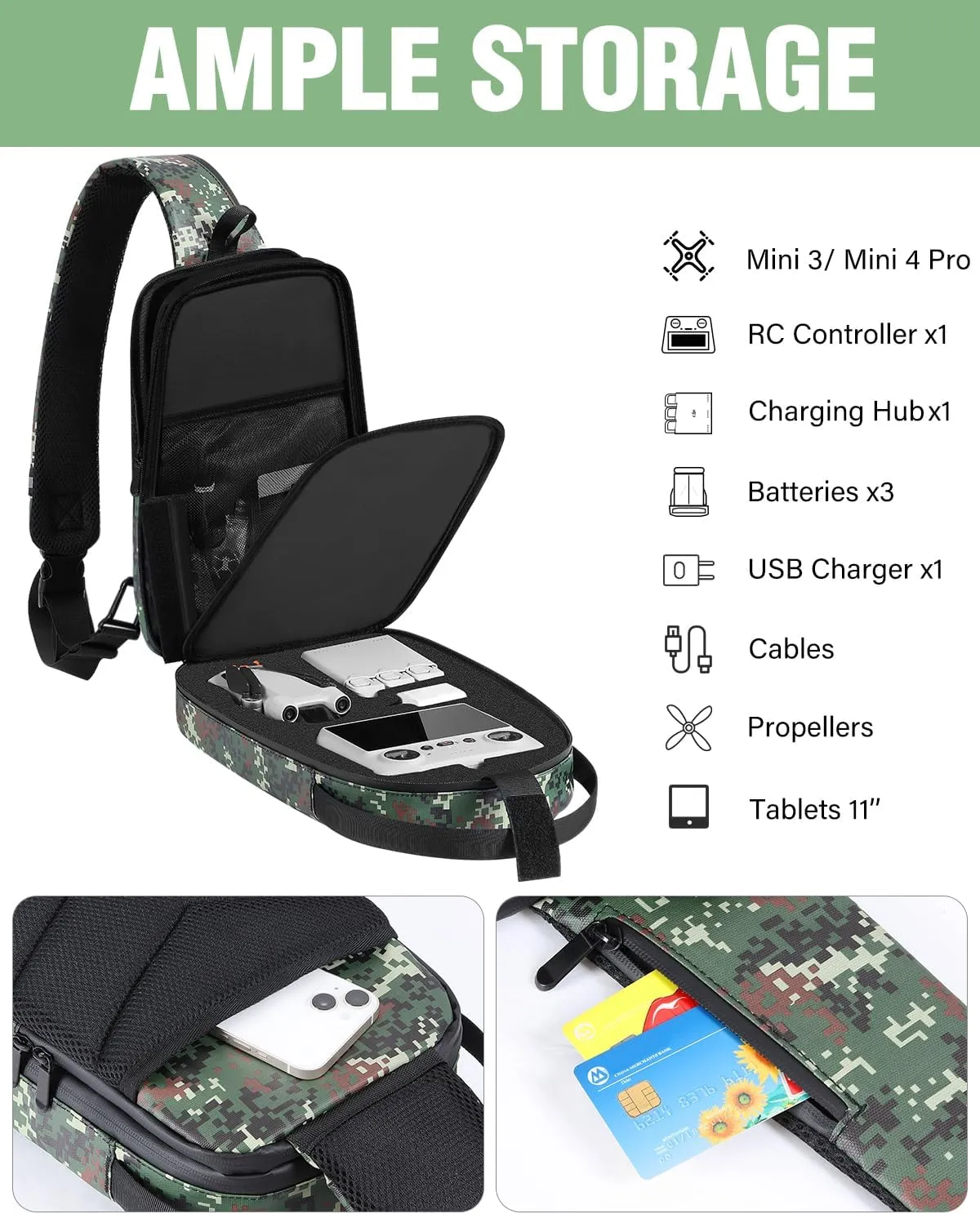 DJI Mini 3 Case, Mini 4 Pro Case, Portable Drone Bag Compatible with Fly More Combo Accessories, Waterproof Travel RC 2 Backpack for DJI RC/2/N3/N2/N1 Controller and Drone Accessories
