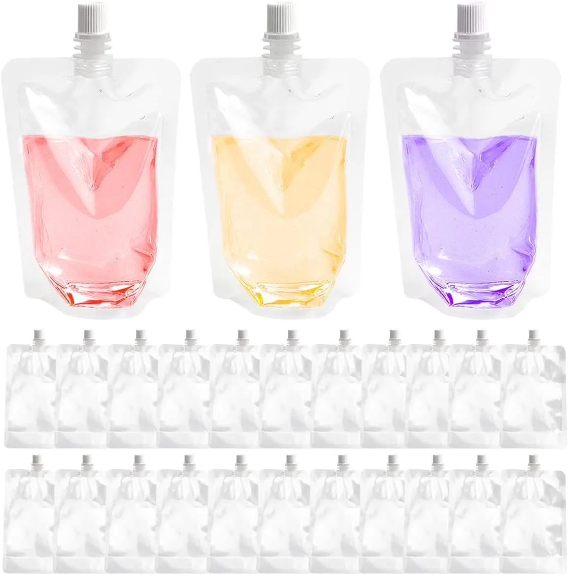 DOERDO 100 Pcs Reusable Plastic Flask Drink Pouches Portable Beverage Jelly Coffee Water Bagfor Home Travel Party Wedding Supplies, 100ml/3.4oz