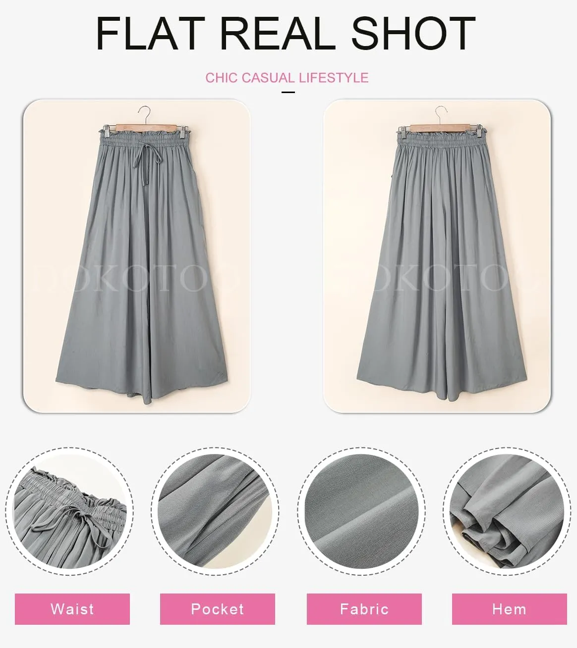 Dokotoo Pants for Women Casual Elastic Waist Wide Leg Pants with Pockets