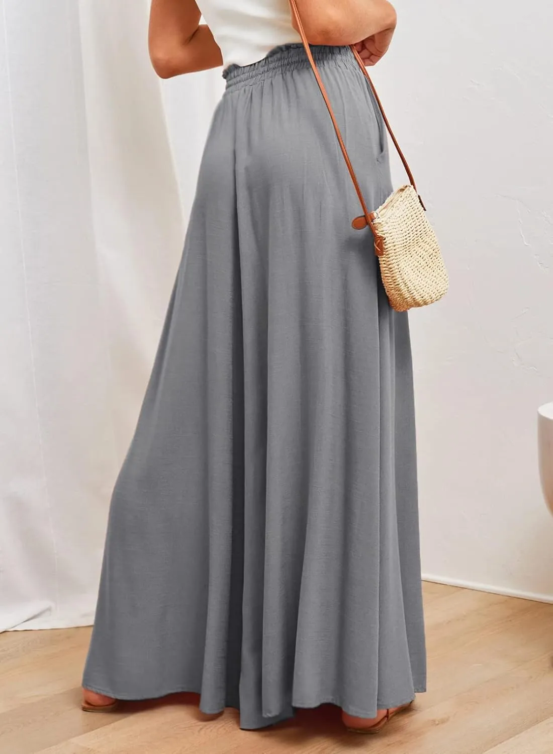 Dokotoo Pants for Women Casual Elastic Waist Wide Leg Pants with Pockets