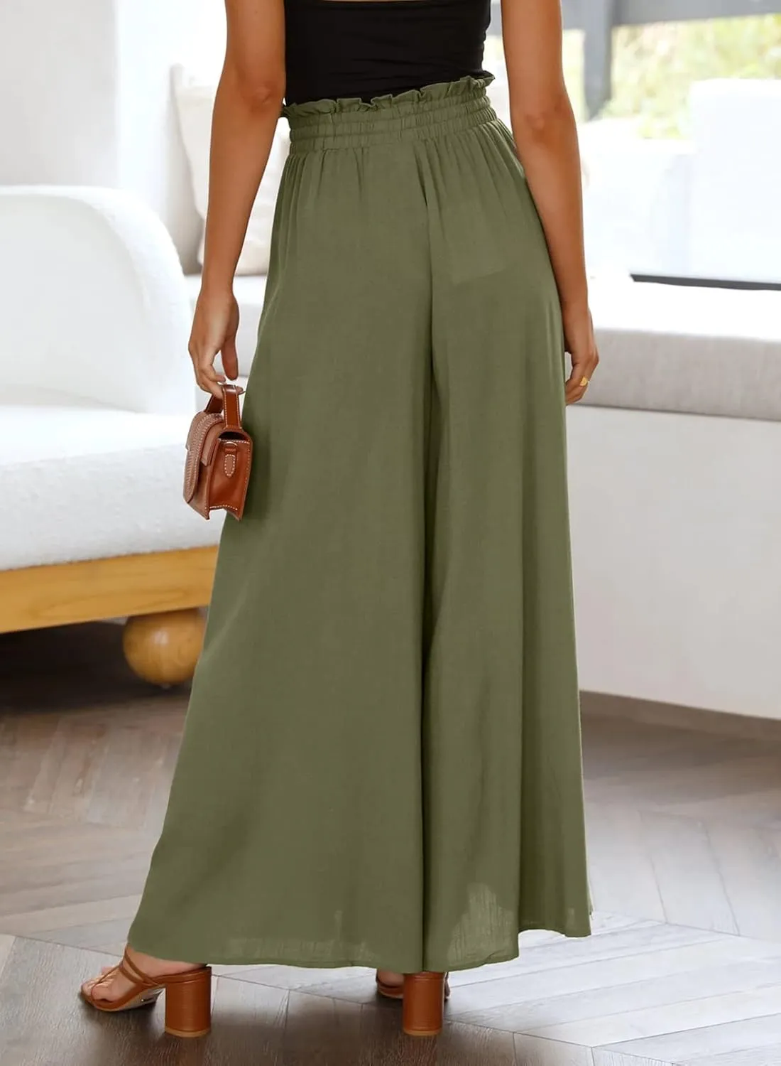 Dokotoo Pants for Women Casual Elastic Waist Wide Leg Pants with Pockets