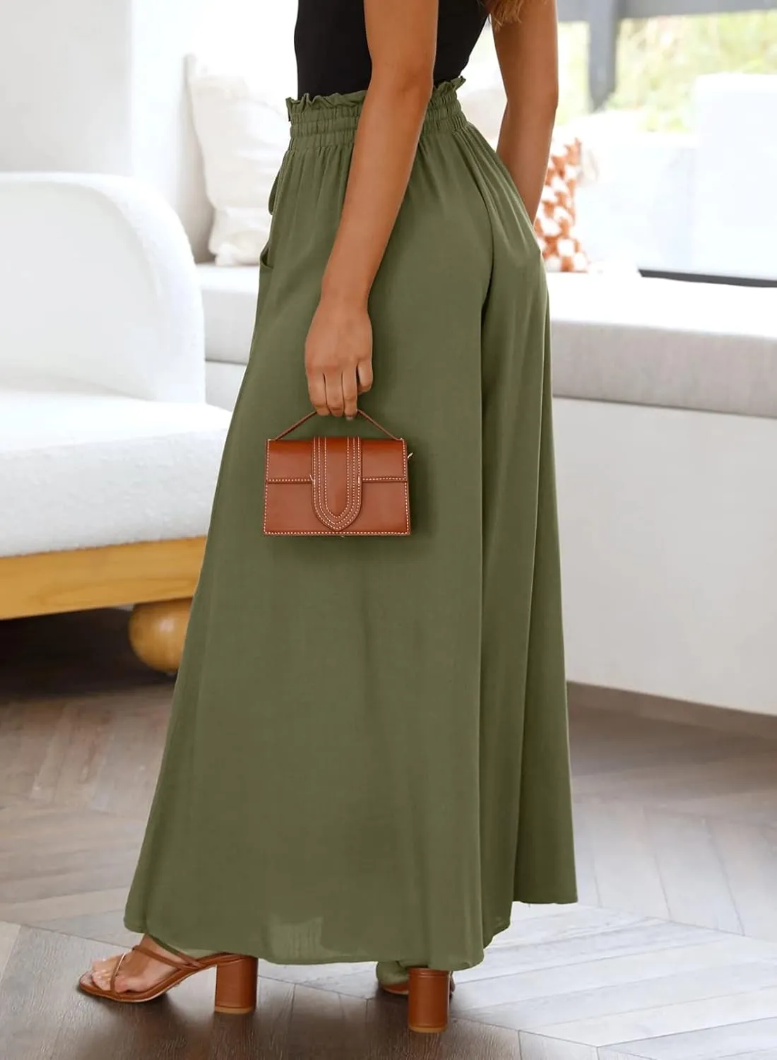 Dokotoo Pants for Women Casual Elastic Waist Wide Leg Pants with Pockets