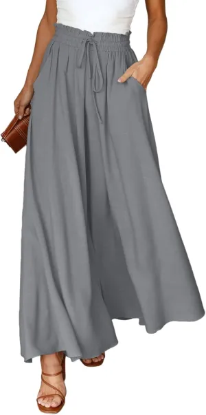Dokotoo Pants for Women Casual Elastic Waist Wide Leg Pants with Pockets