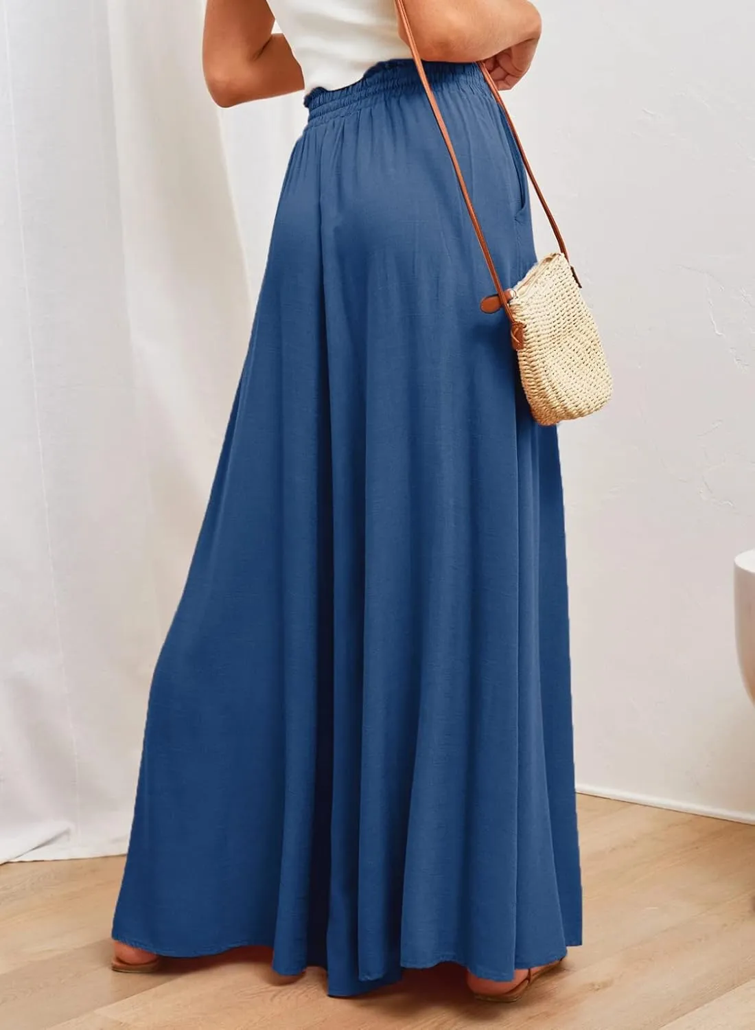 Dokotoo Pants for Women Casual Elastic Waist Wide Leg Pants with Pockets