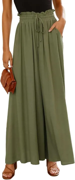 Dokotoo Pants for Women Casual Elastic Waist Wide Leg Pants with Pockets