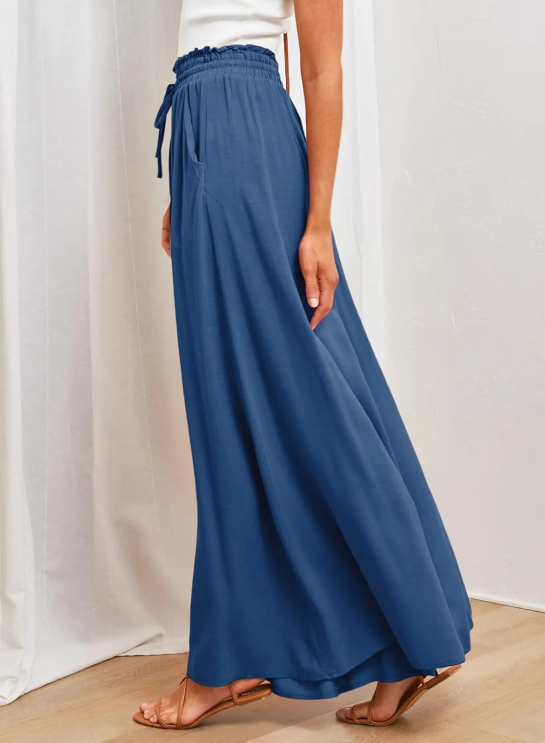 Dokotoo Pants for Women Casual Elastic Waist Wide Leg Pants with Pockets